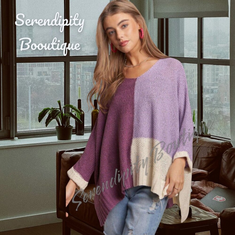 Light Airy Super Baggy Colorblock Dolman Handkerchief Effortless Sweater Top
